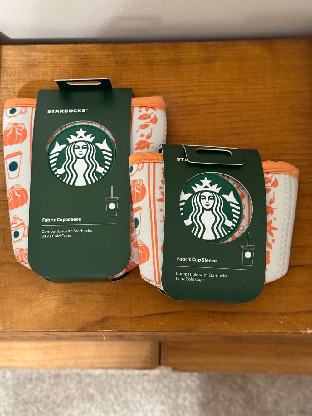 Starbucks Orange & White Fabric Cup Sleeve Set - Pumpkin Pattern